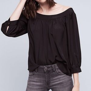 Anthropologie Maeve black boat neck blouse